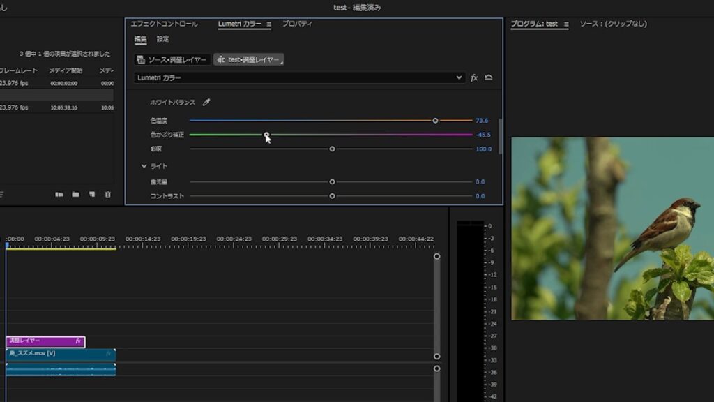 プレミアプロ_調整レイヤーの作り方_調整レイヤーの色を変更