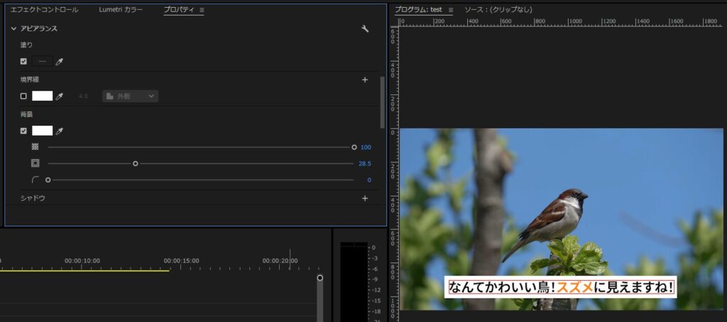 プレミアプロ_テロップの枠（座布団）をつける方法_制作例２