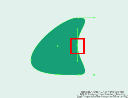 イラレ_リボン結びの作り方_正円の右側の点を内側にひっこめるように移動
